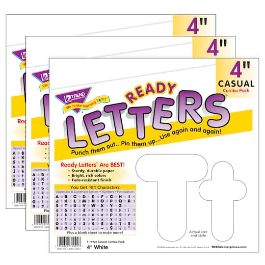 TREND Enterprises® White 4-Inch Casual Uppercase/Lowercase Combo Pack Ready Letters®, 182 Per Pack